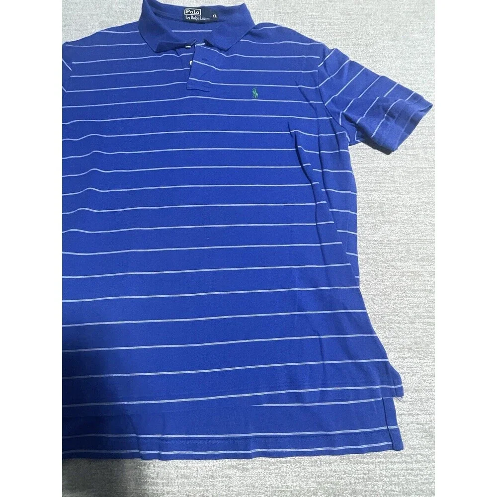 Polo By Ralph Lauren Polo Shirt Men’s Blue Striped Collared Short Sleeve